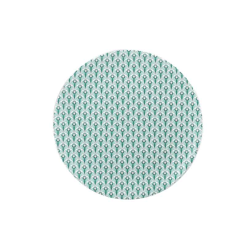Peacock Tea Plate, D24cm, Teal & Blush Pink