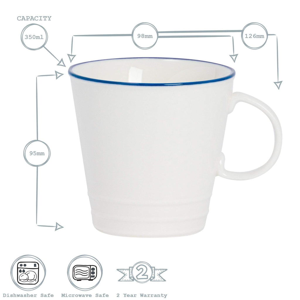 350ml Farmhouse White Porcelain Coffee Mugs - Pack of Six
