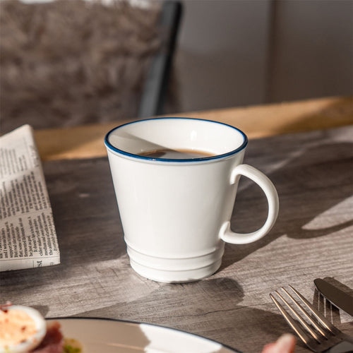 350ml Farmhouse White Porcelain Coffee Mugs - Pack of Six