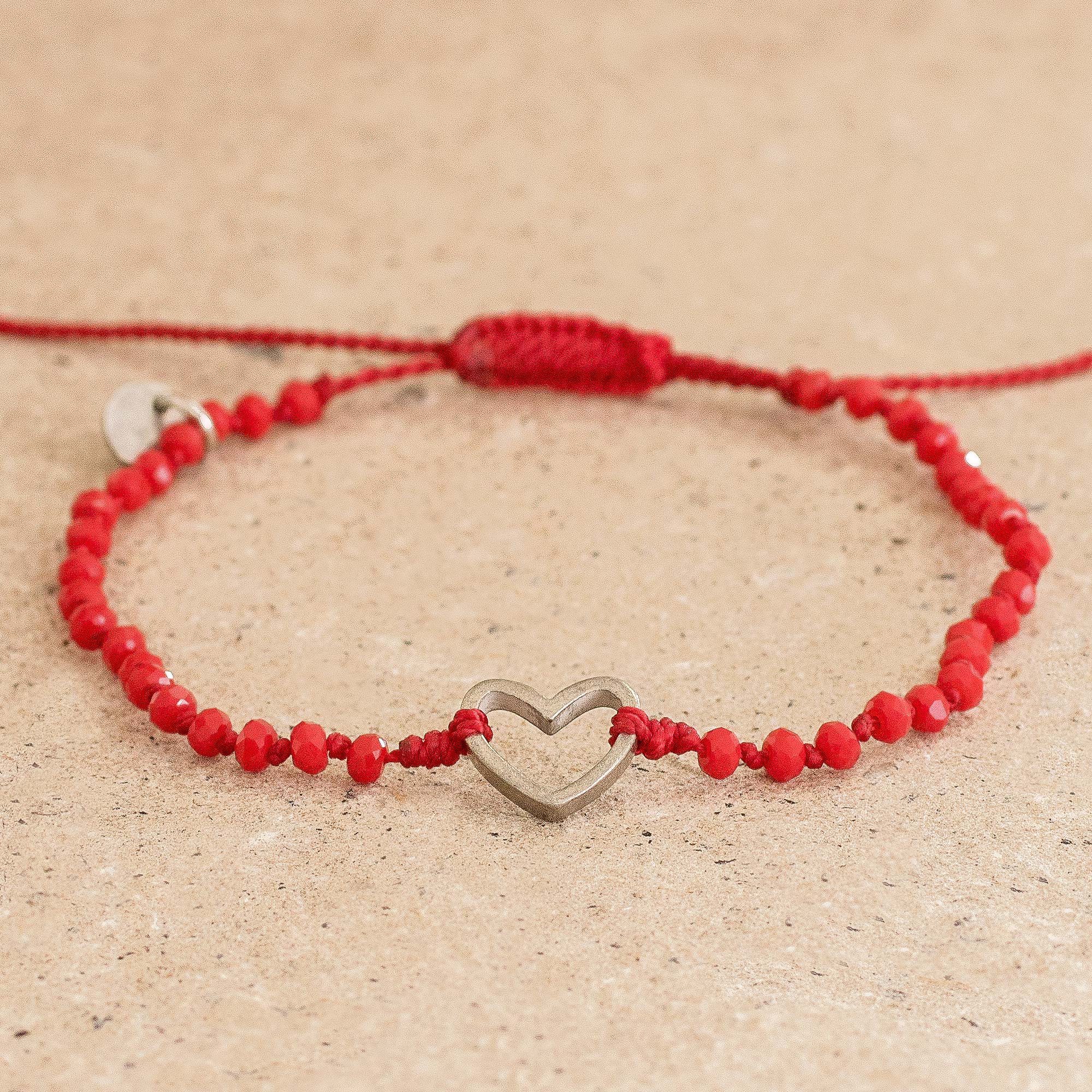 Beaded Red Cord Bracelet with Heart Pendant - Love is Everywhere