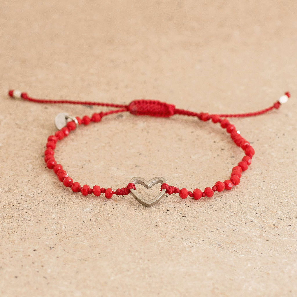 Beaded Red Cord Bracelet with Heart Pendant - Love is Everywhere