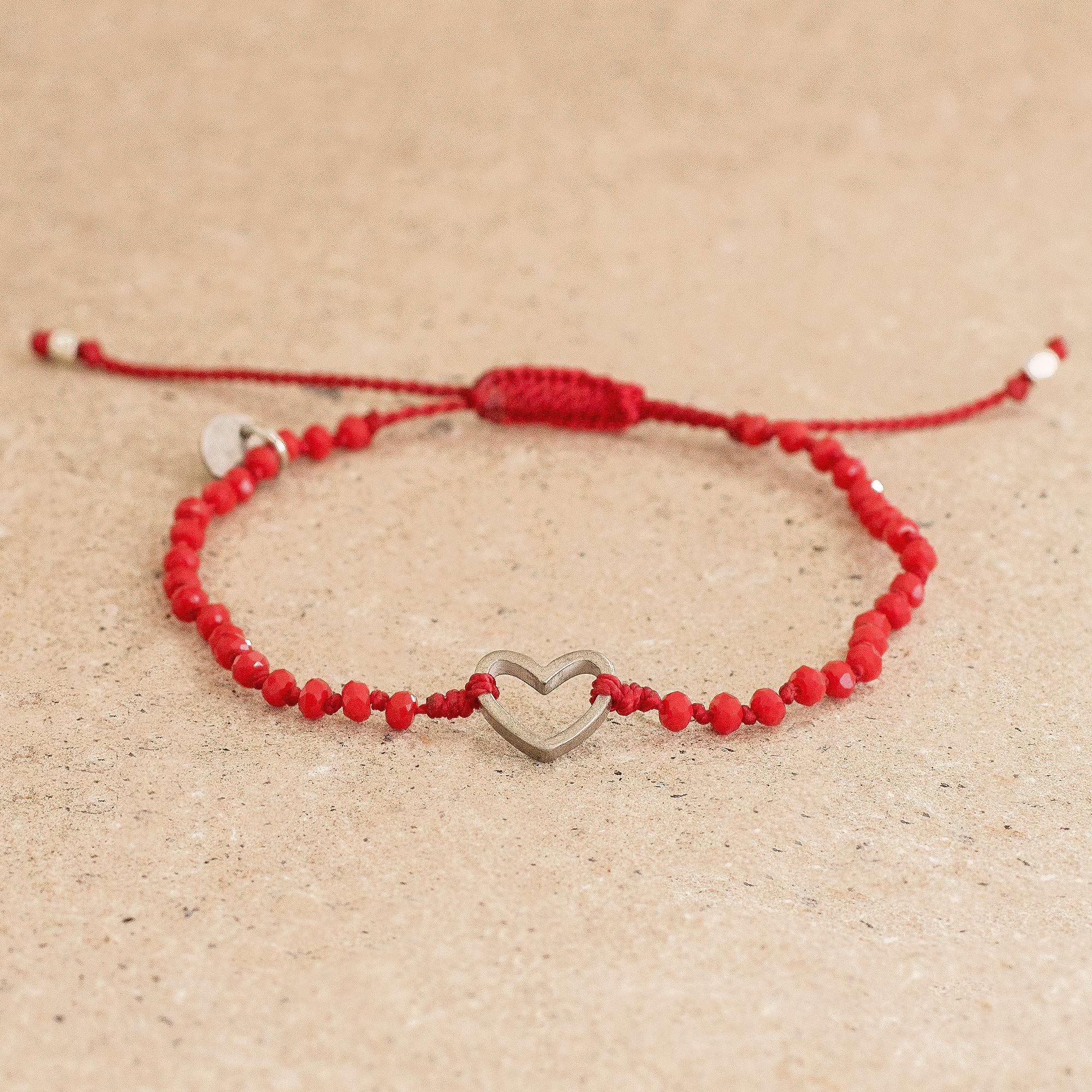 Beaded Red Cord Bracelet with Heart Pendant - Love is Everywhere