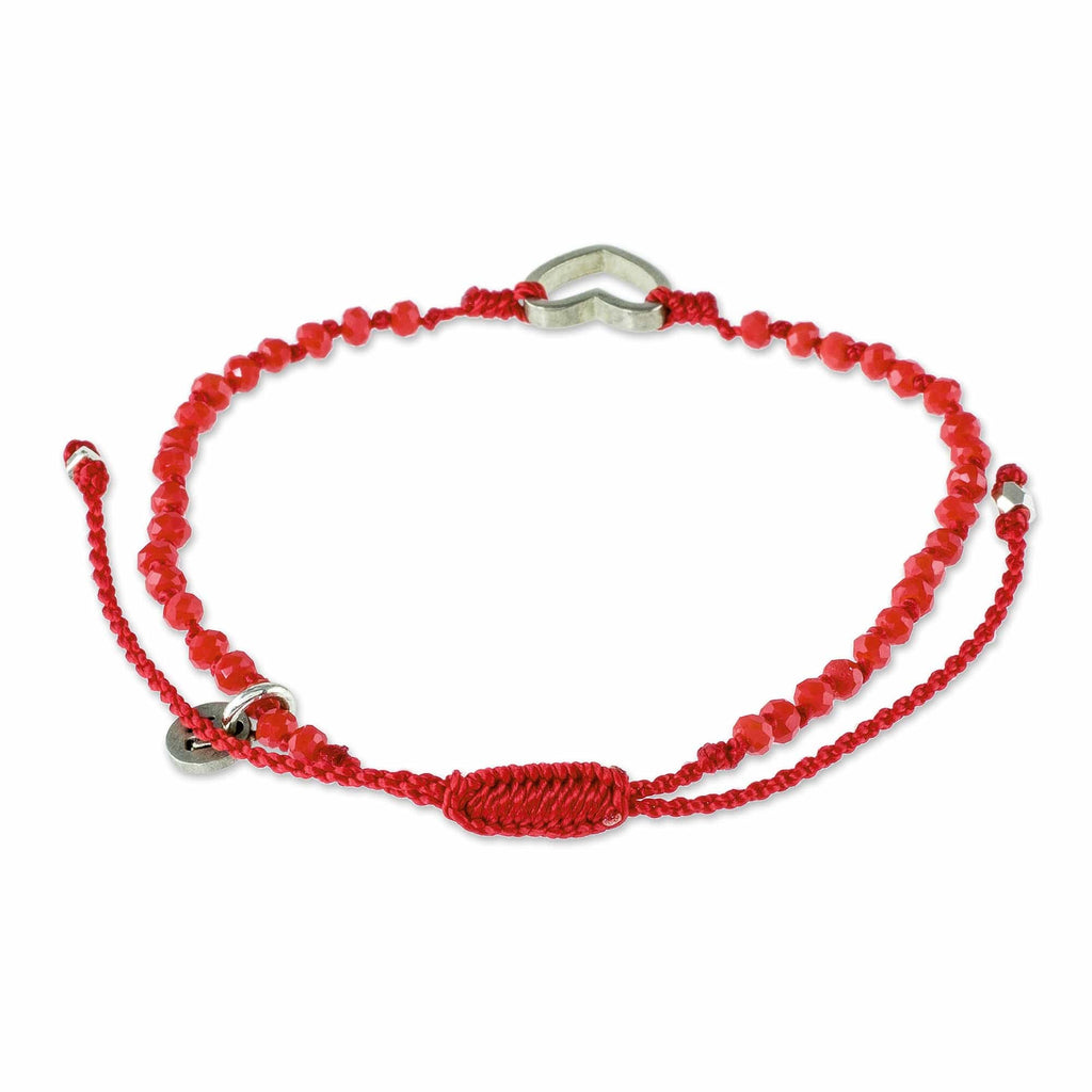 Beaded Red Cord Bracelet with Heart Pendant - Love is Everywhere