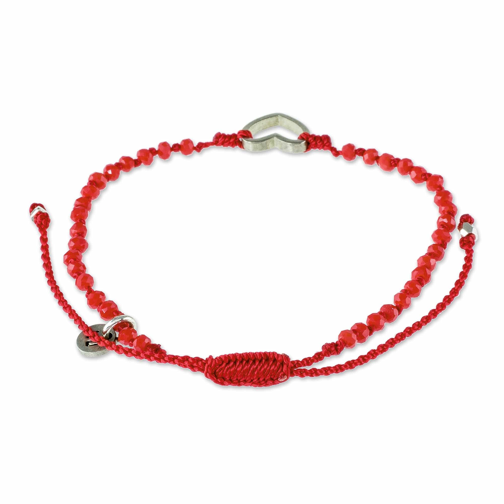 Beaded Red Cord Bracelet with Heart Pendant - Love is Everywhere