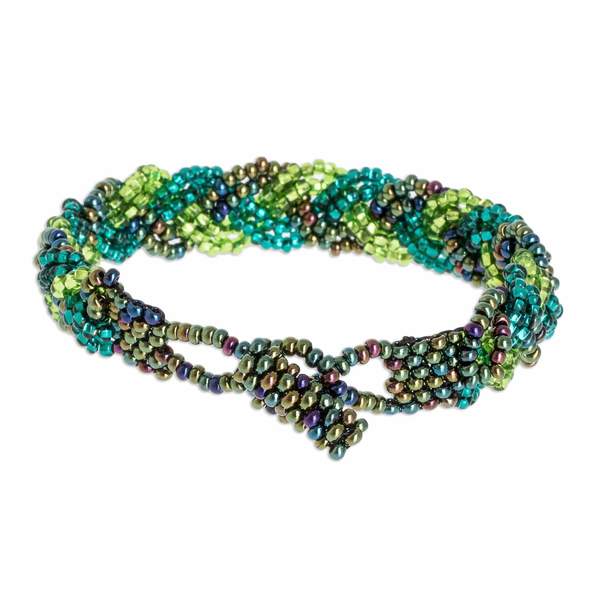 Green Bead Braided Bracelet - Braided Green