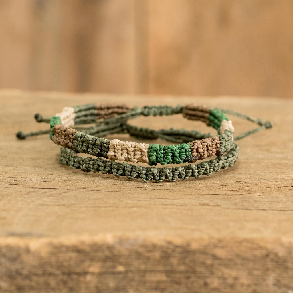 Forest Color Macrame Bracelets from Costa Rica (Pair) - Dry Forest