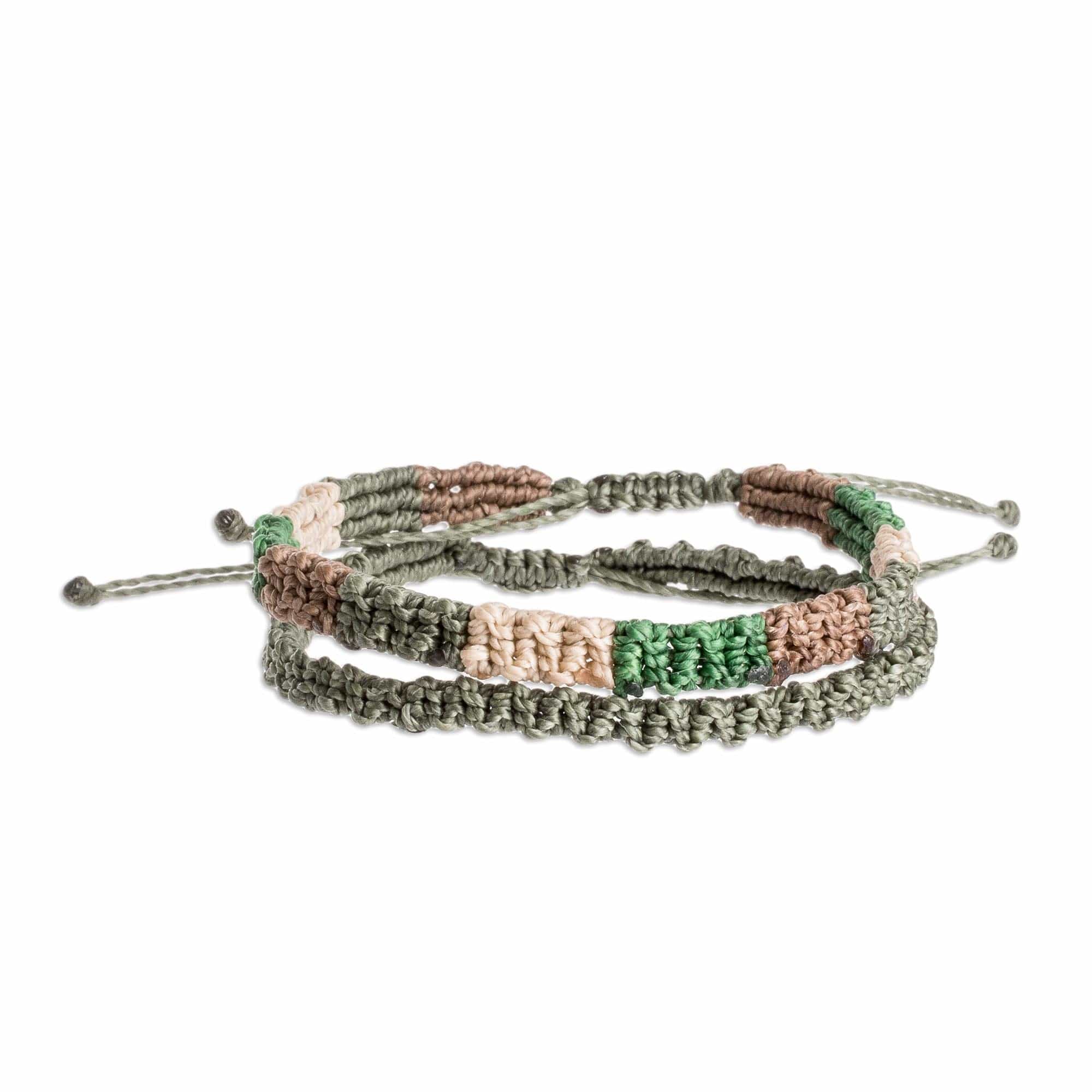 Forest Color Macrame Bracelets from Costa Rica (Pair) - Dry Forest