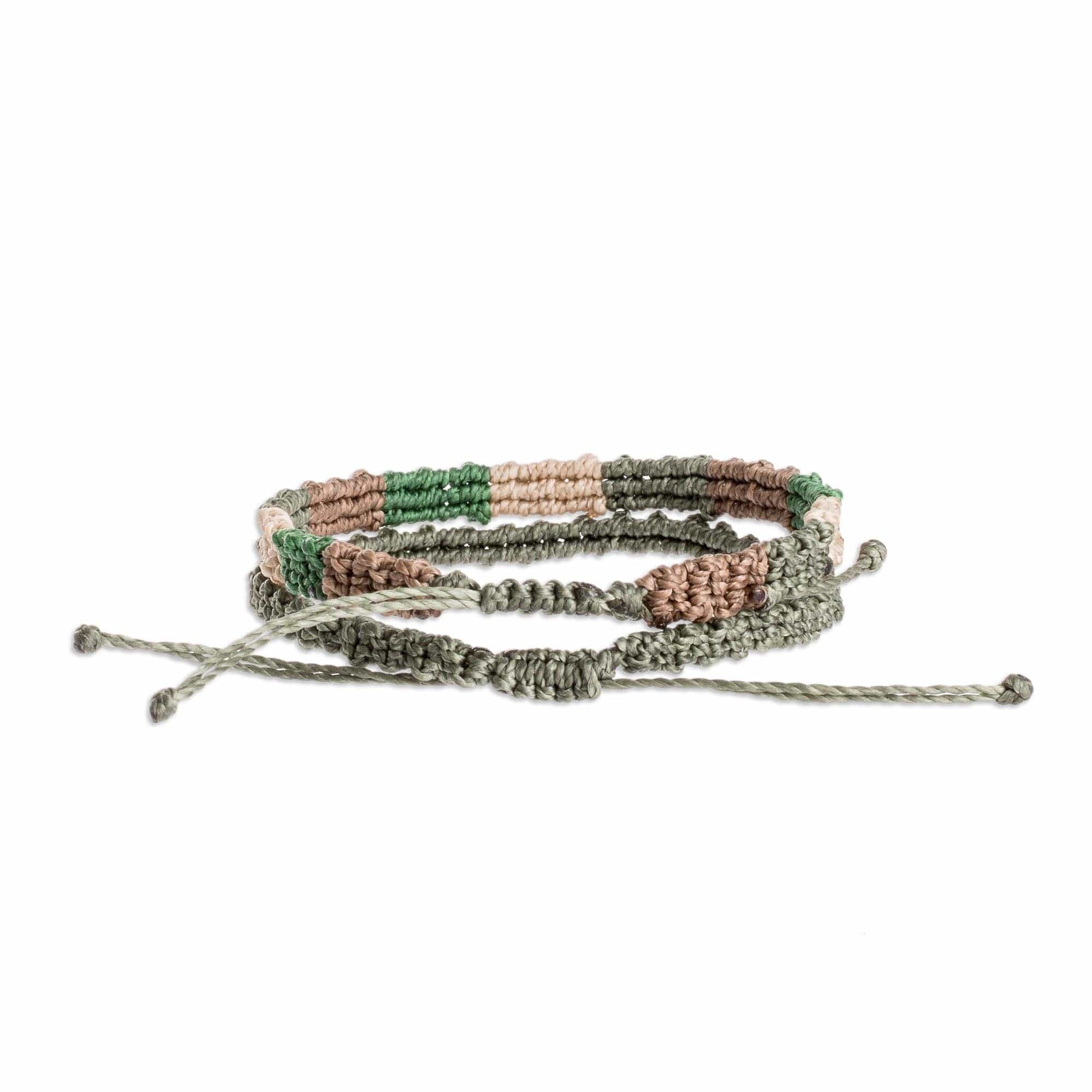 Forest Color Macrame Bracelets from Costa Rica (Pair) - Dry Forest