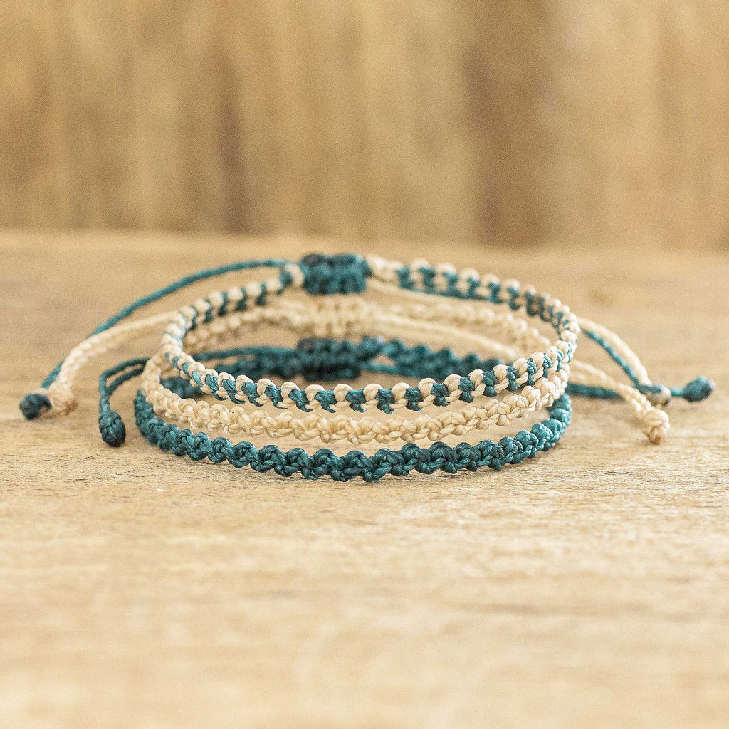 Macrame Bracelets (Set of 3) - Harmonious Song in Teal