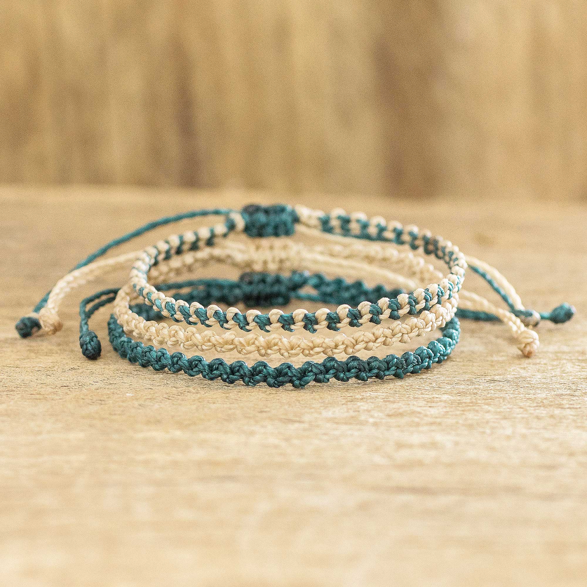 Macrame Bracelets (Set of 3) - Harmonious Song in Teal