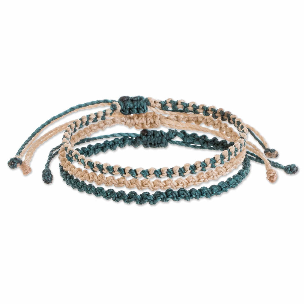 Macrame Bracelets (Set of 3) - Harmonious Song in Teal