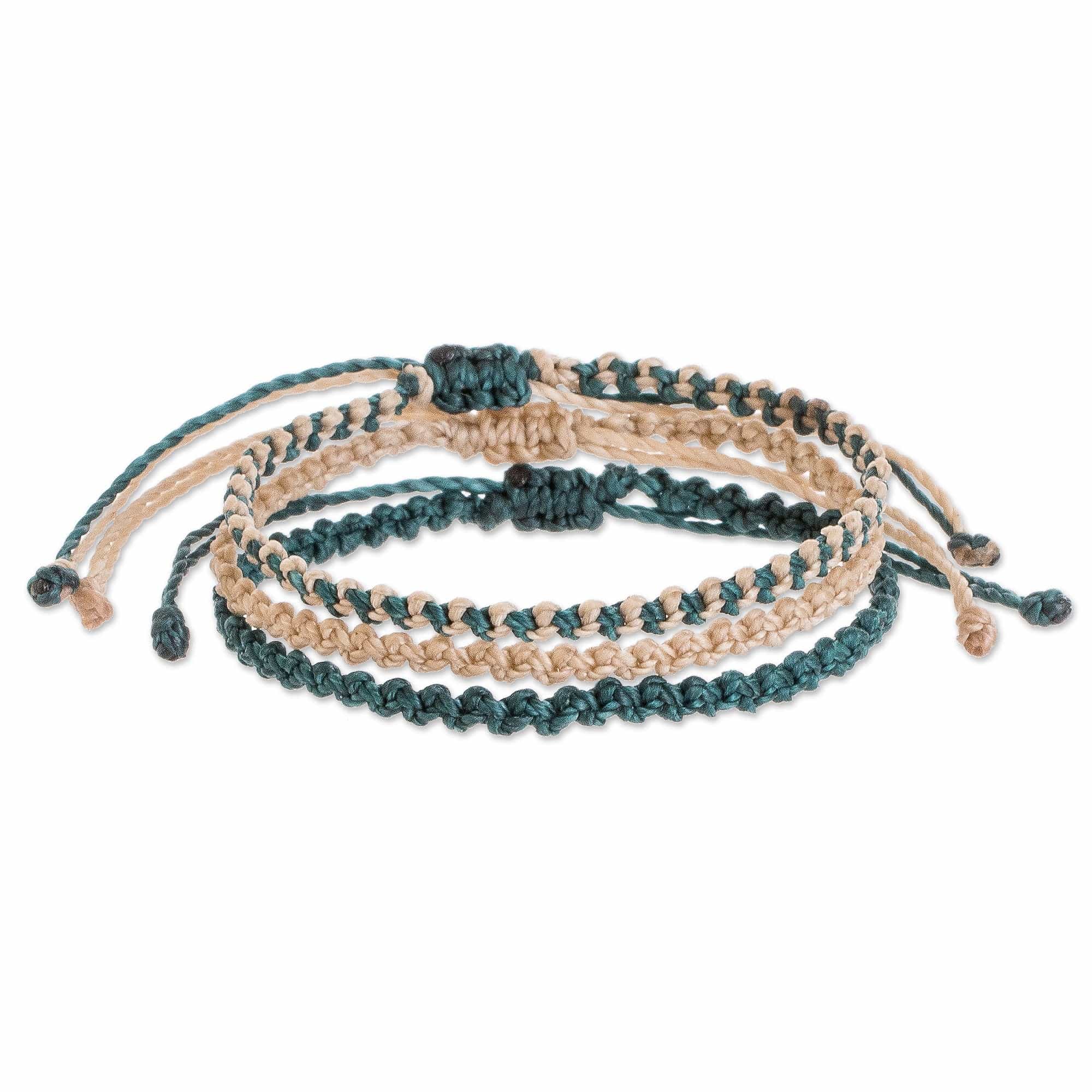 Macrame Bracelets (Set of 3) - Harmonious Song in Teal