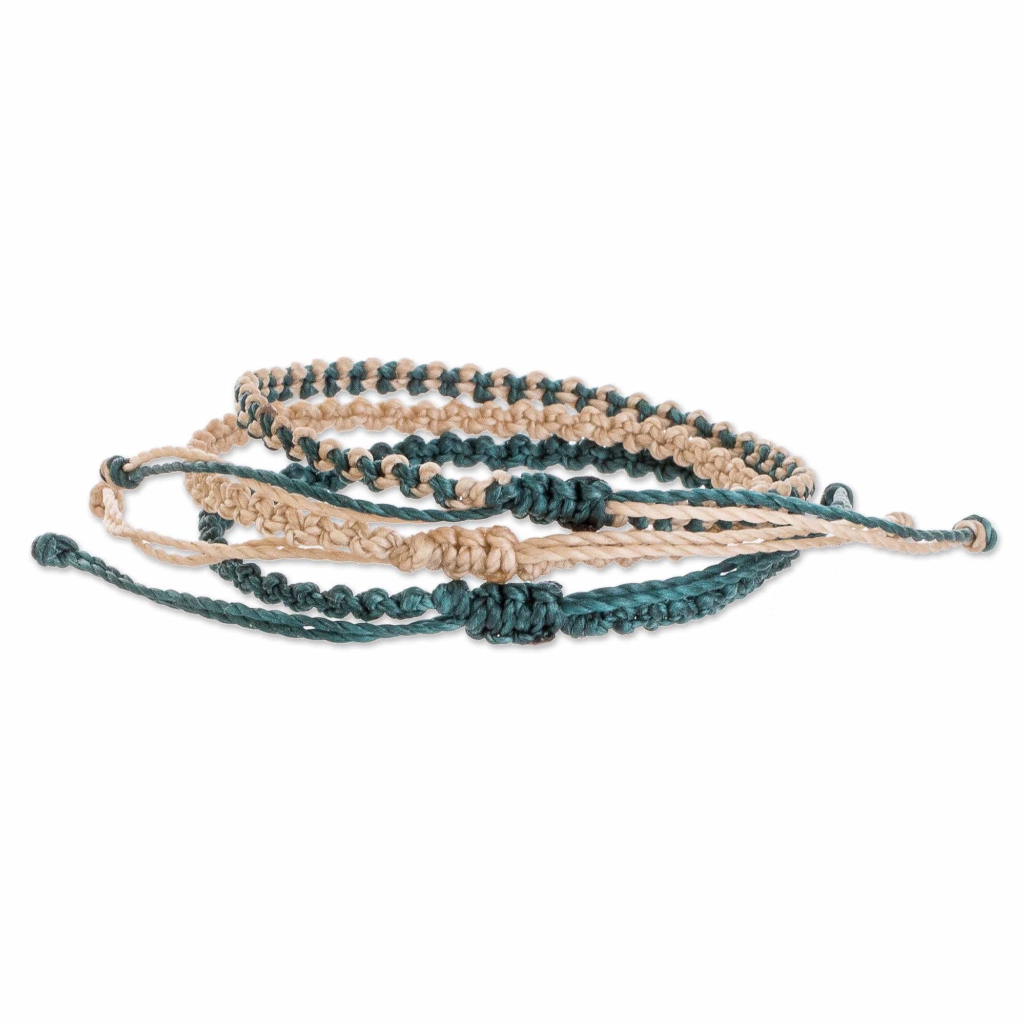 Macrame Bracelets (Set of 3) - Harmonious Song in Teal