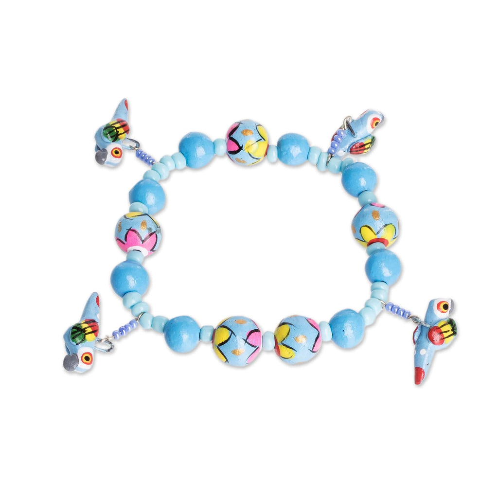 Handcrafted Ceramic Beaded Stretch Bracelet from Guatemala - Macaws in the Sky