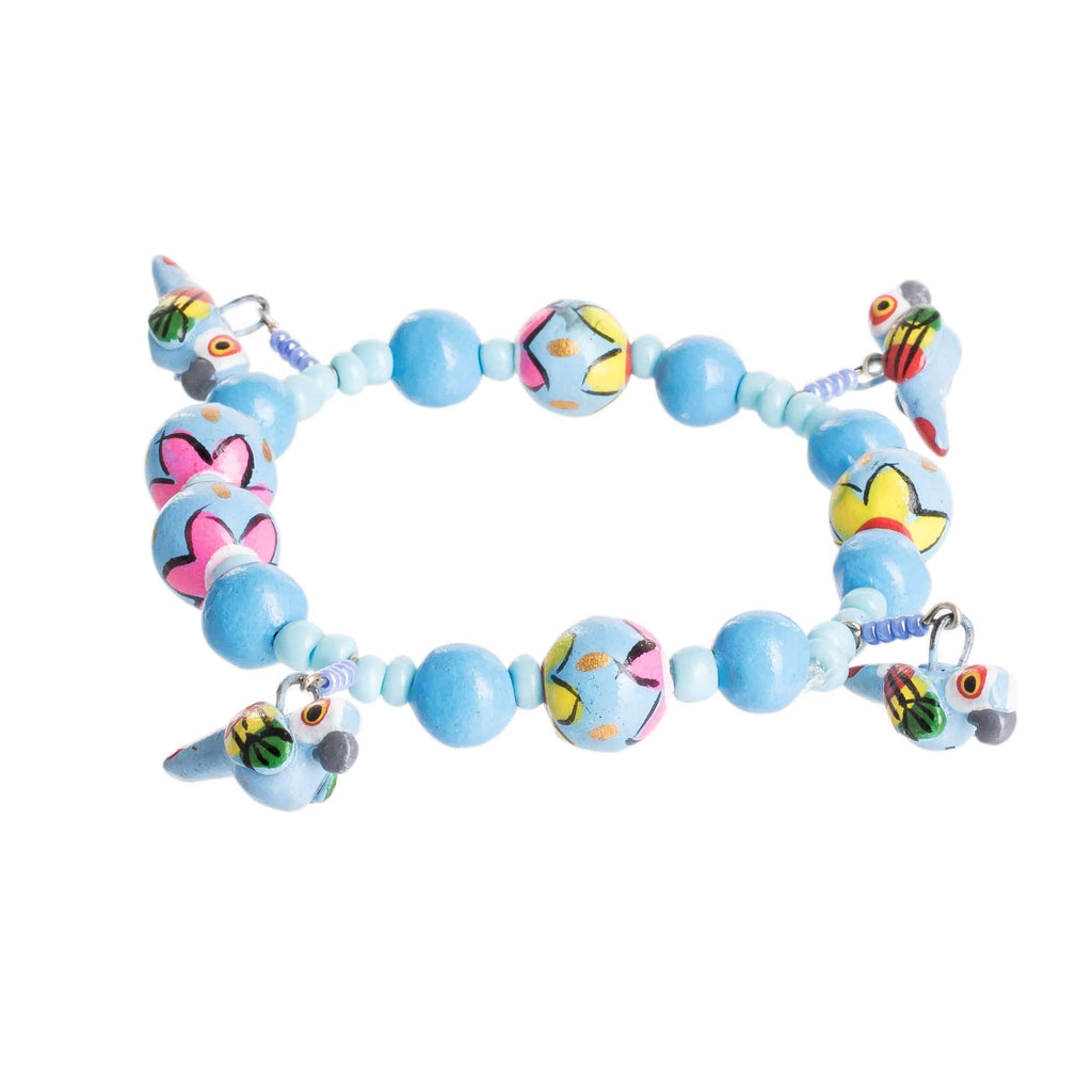 Handcrafted Ceramic Beaded Stretch Bracelet from Guatemala - Macaws in the Sky
