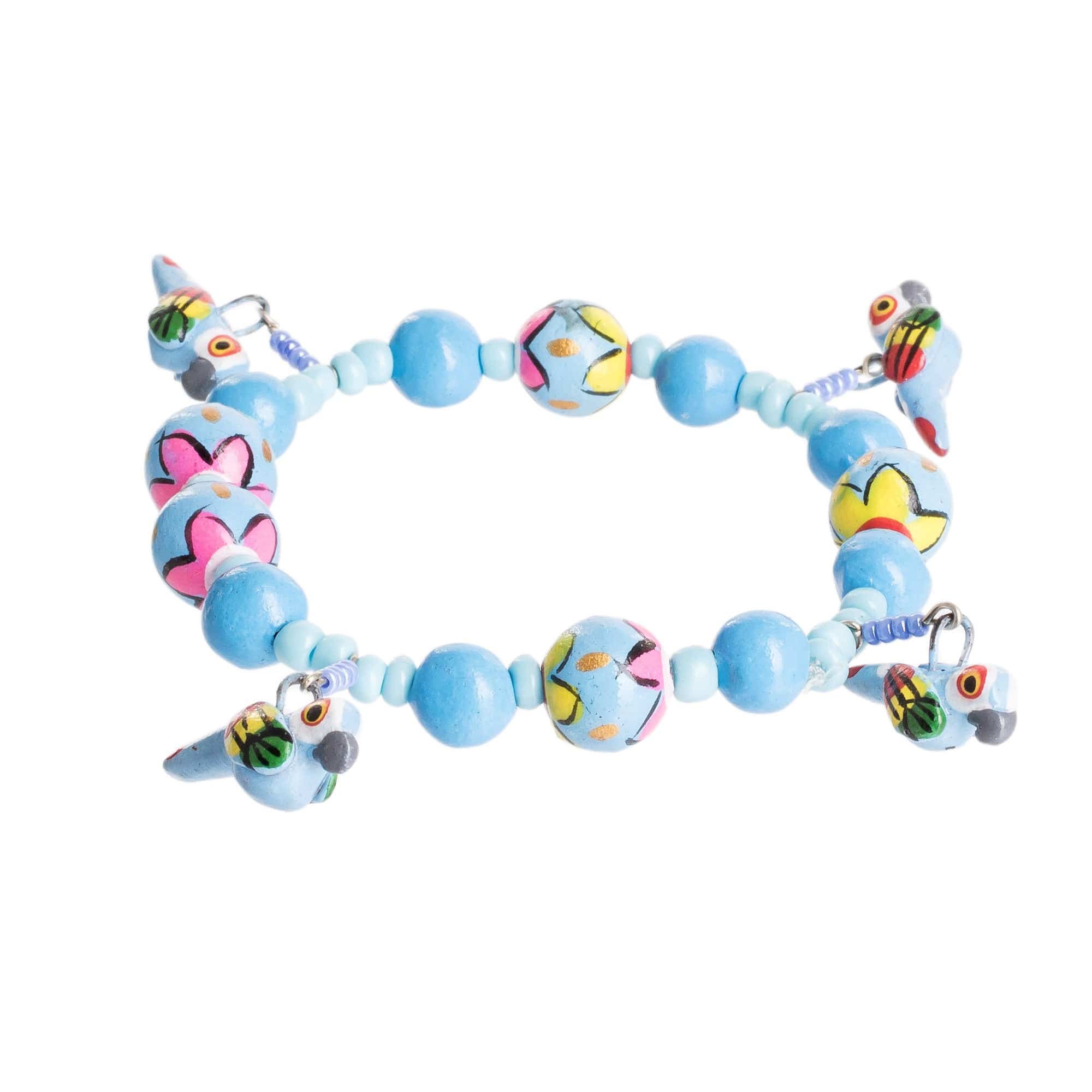 Handcrafted Ceramic Beaded Stretch Bracelet from Guatemala - Macaws in the Sky