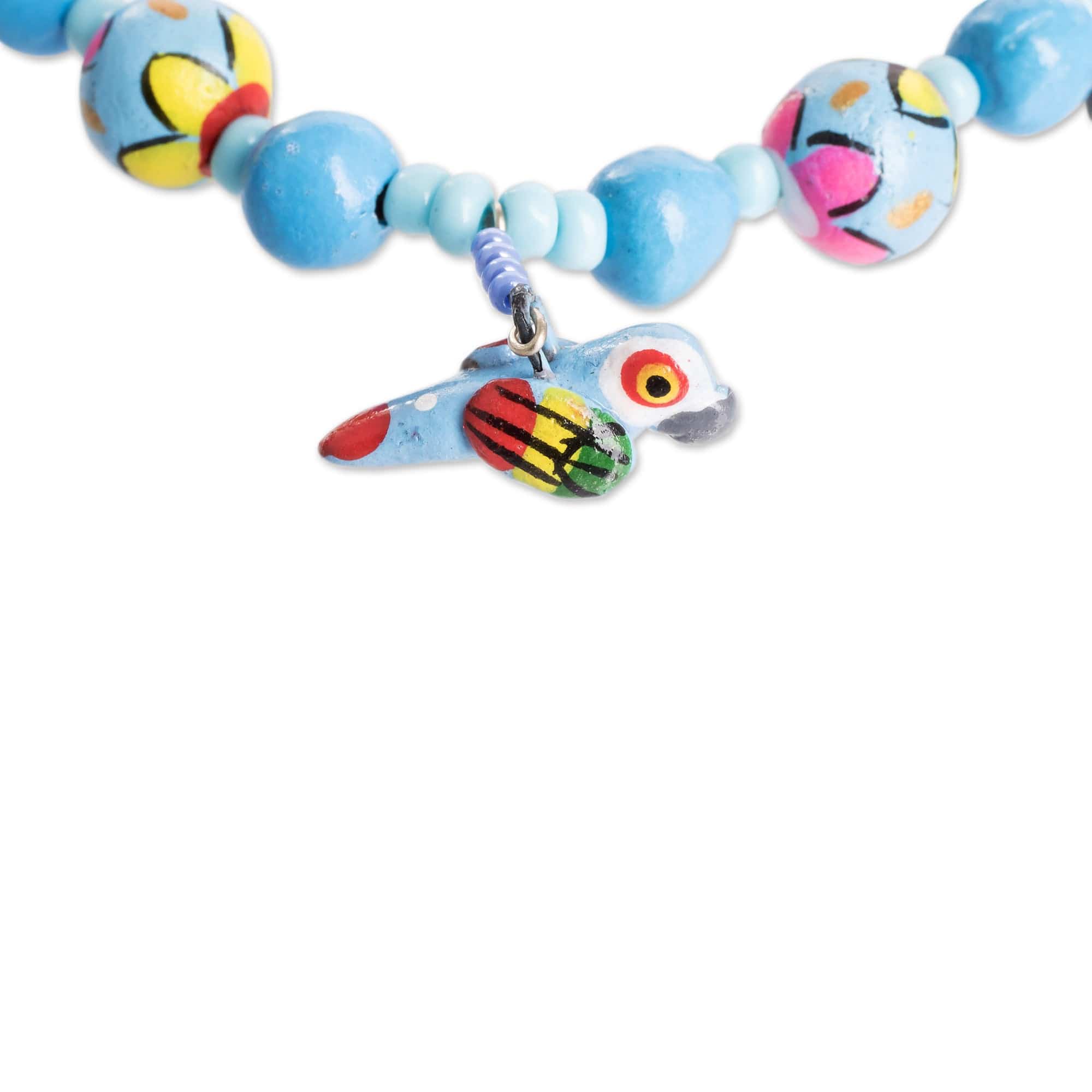 Handcrafted Ceramic Beaded Stretch Bracelet from Guatemala - Macaws in the Sky