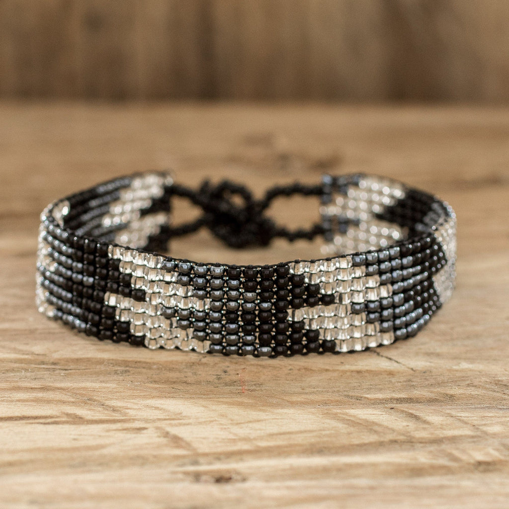 Handcrafted Beaded Wristband Bracelet - Lightning Round in Black