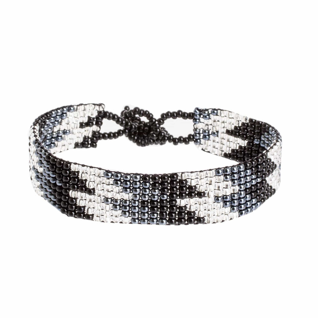 Handcrafted Beaded Wristband Bracelet - Lightning Round in Black