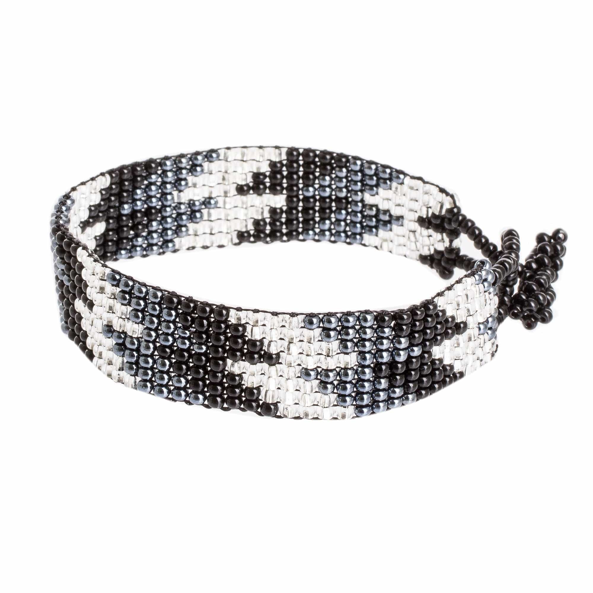 Handcrafted Beaded Wristband Bracelet - Lightning Round in Black