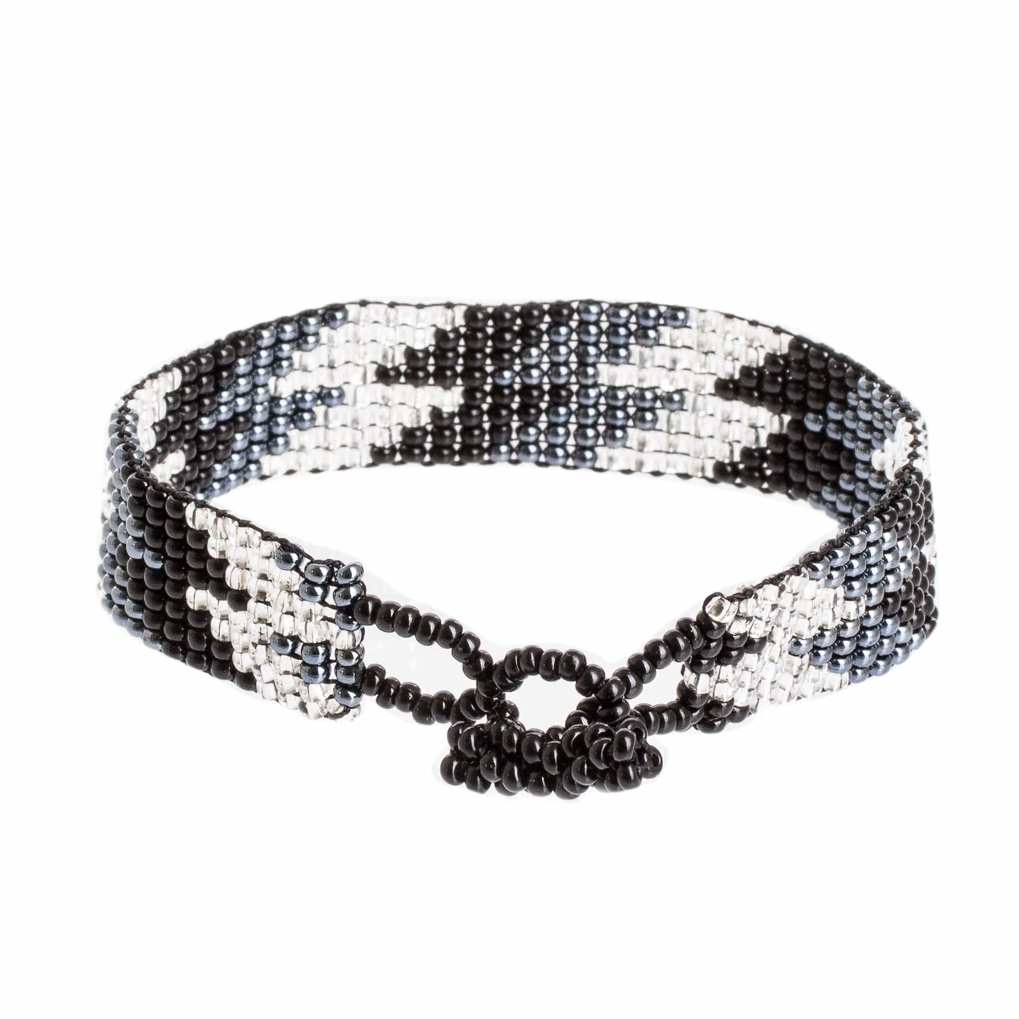 Handcrafted Beaded Wristband Bracelet - Lightning Round in Black