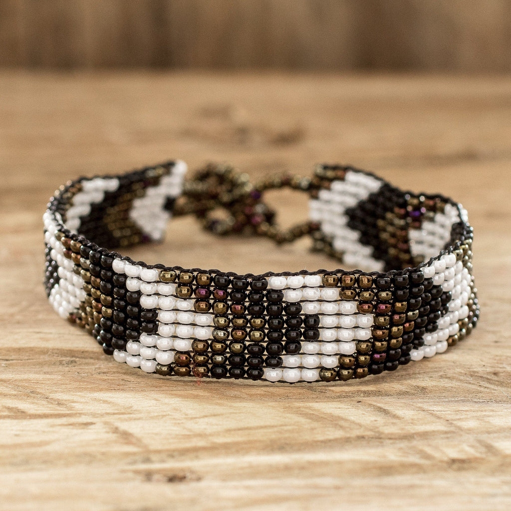 Chevron Motif Beaded Wristband Bracelet - New Destination